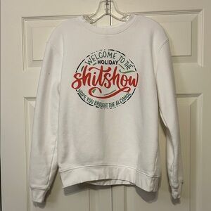 Festive White Graphic Sweater ‘Welcome to the Holiday Shitshow’